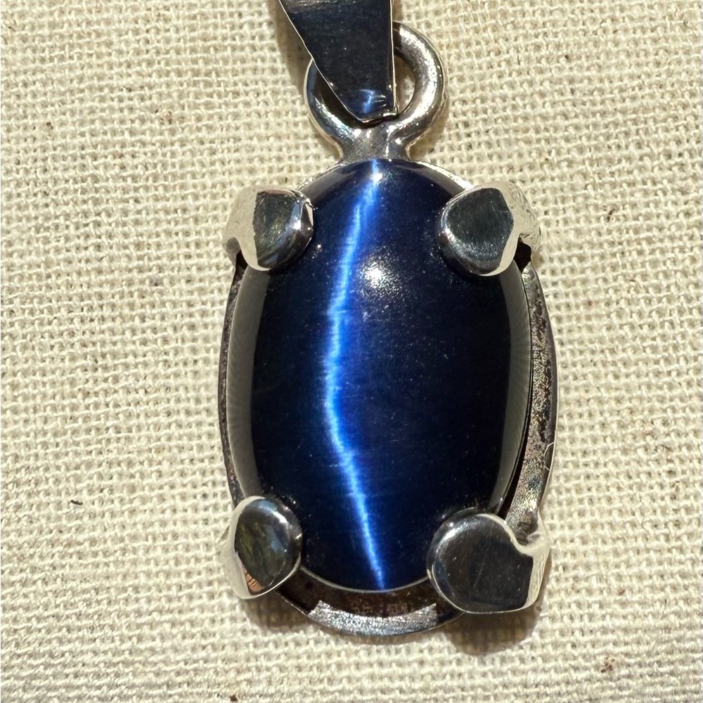 Blue Tiger Eye Cabochon in Modern Sterling Setting.Abstract Turtle